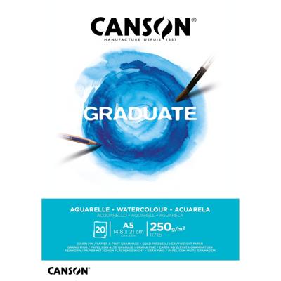 Aquarelpapier Canson Graduate Watercolour 20vel 250gr A5 natuurlijk wit Aquarelpapier Canson Graduate Watercolour 20vel 250gr A5 natuurlijk wit