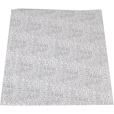 Vel | hamburgervel | papier + Wax | 33x34cm | Words | 5000 stuks