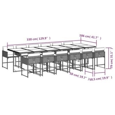 13-delige Tuinset met kussens poly rattan grijs