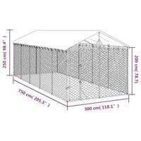 Hondenkennel met dak 3x7,5x2,5 m gegalvaniseerd staal zilver - thumbnail
