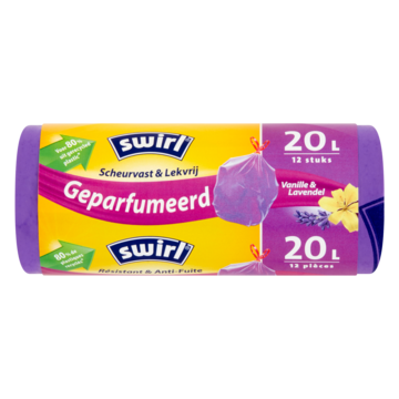 Swirl Pedaalemmerzak met Trekband Geparfumeerd Vanille-Lavendel 20L 12 Stuks