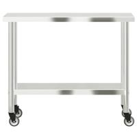 VidaXL Keukenwerktafel met wielen 110x55x85 cm roestvrij staal - thumbnail