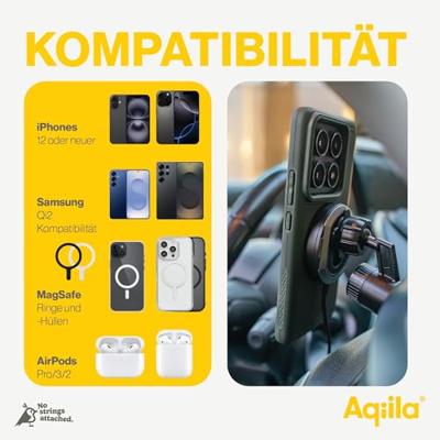 Aqiila Powerbird QC1 Wireless Charger 20 W Magnetische aansluiting Qi 2 Zwart Auto Wireless Charger Aqiila Powerbird QC1 Wireless Charger 20 W Magnetische aansluiting Qi 2 Zwart Auto Wireless Charger