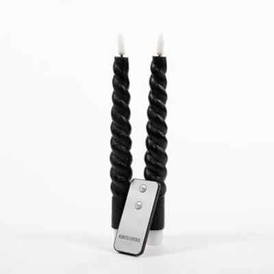 2Pcs Black Swirl Rustic Wax Taper Candle 23 cm 3D Wick R Anna's Collection - Annas collection