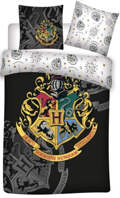 Harry Potter - Hogwarts Black & White 1 Persoons Dekbedovertrek (140cm x 200cm)( Katoen)