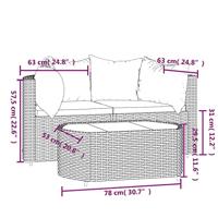 3-delige Loungeset met kussens poly rattan zwart - thumbnail