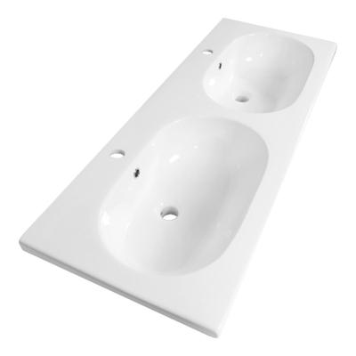 Brauer Moon Wastafel - 120 cm - met 2 Spoelbakken en 2 Kraangaten - Keramiek Hoogglans Wit