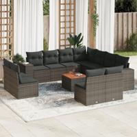 12-delige Loungeset met kussens poly rattan grijs - thumbnail