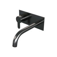 Gunmetal Edition inbouw wastafelmengkraan met gebogen uitloop en afdekplaat - D2 gunmetal geborsteld - thumbnail