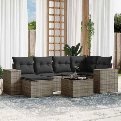 6-delige Loungeset met kussens poly rattan grijs