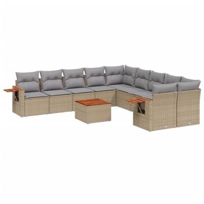 11-delige Tuinset met kussens poly rattan beige