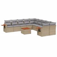 11-delige Tuinset met kussens poly rattan beige - thumbnail