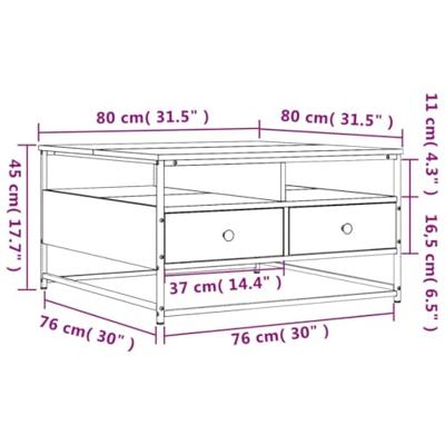 Salontafel 80x80x45 cm bewerkt hout gerookt eikenkleurig