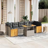 8-delige Loungeset met kussens poly rattan grijs - thumbnail