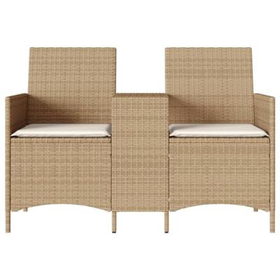 Tuinbank 2-zits met tafel en kussens poly rattan beige Tuinbank 2-zits met tafel en kussens poly rattan beige