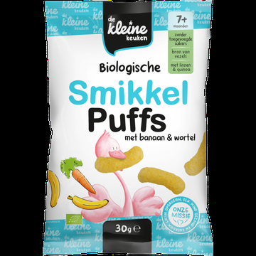 De Kleine Keuken Biologische Smikkel Puffs met Banaan & Wortel 7+ Maanden 30 g bij Jumbo