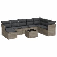 8-delige Loungeset met kussens poly rattan grijs - thumbnail