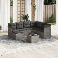 8-delige Loungeset met kussens poly rattan grijs - thumbnail