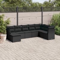 8-delige Loungeset met kussens poly rattan zwart - thumbnail