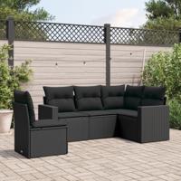 5-delige Loungeset met kussens poly rattan zwart - thumbnail