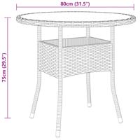 Tuintafel Ø80x75 cm gehard glas en poly rattan grijs - thumbnail