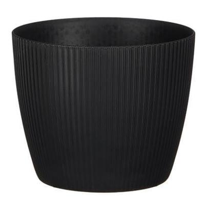 Mica Decorations Plantenpot - kunststof - zwart - ribbels- 16x16cm
