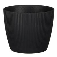 Mica Decorations Plantenpot - kunststof - zwart - ribbels- 16x16cm - thumbnail