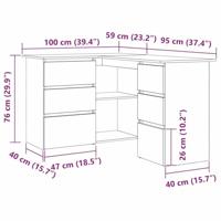 Bureau met lade Zwart Eiken 145 x 100 x 76 cm Bewerkt hout - thumbnail