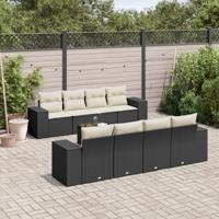 9-delige Loungeset met kussens poly rattan zwart - thumbnail