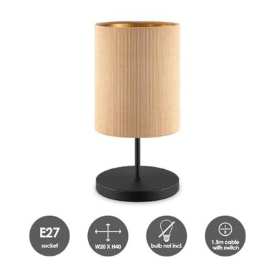 Scandinavische stijl Tafellamp - Corduroy Lampenkap - Cilinder - Karamel - ø20 x 40 cm - E27 Fitting - Geschikt voor Woonkamers en slaapkamers - Met schakelaar