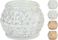 Waxinelichthouder Glas Reliëf 5cm Assorti 1st - thumbnail