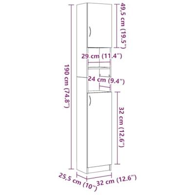 Badkamerkast 32x25,5x190 cm spaanplaat zwart eikenkleurig