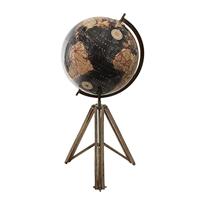 Clayre & Eef Wereldbol 31x31x67 cm Zwart Hout Metaal Globe - thumbnail