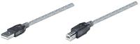 Manhattan USB-A naar USB-B-kabel, 11 m, mannelijk naar mannelijk, actief, 480 Mbps (USB 2.0), ingebouwde repeater, Hi-Speed USB, doorschijnend zilver, drie jaar garantie, Polybag - thumbnail