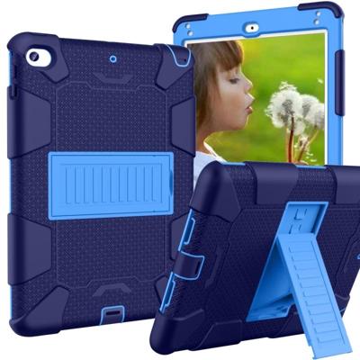 Schokbestendige tweekleurige siliconen beschermhuls voor iPad mini 2019 & 4 met houder (marineblauw + blauw)