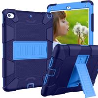 Schokbestendige tweekleurige siliconen beschermhuls voor iPad mini 2019 & 4 met houder (marineblauw + blauw) - thumbnail