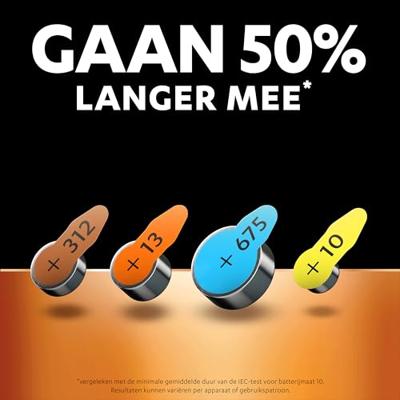 Duracell-batterijen voor gehoorapparaten maat 10 (6 stuks) tot 50% extra levensduur, eenvoudig te gebruiken, 100% recyclebare verpakking