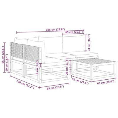 5-delige Loungeset met kussens massief acaciahout