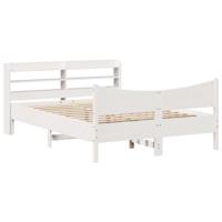 Bedframe met hoofdbord massief grenenhout wit 150x200 cm - thumbnail