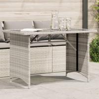 Tuintafel met glazen blad 110x68x70 cm poly rattan lichtgrijs - thumbnail