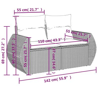 6-delige Loungeset met kussens poly rattan bruin - thumbnail