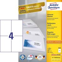 Avery Zweckform 3483, Universele etiketten, Ultragrip, wit, 100 vel, 4 per vel, 105 x 148 mm - thumbnail