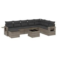 9-delige Loungeset met kussens poly rattan grijs - thumbnail