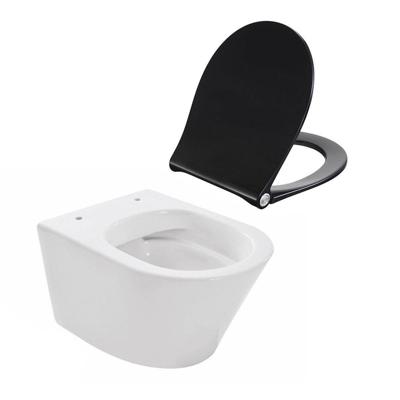 Wiesbaden Vesta compact spoelrandloos wandcloset 47cm wit met softclose en quickrelease zitting zwart 32.3433