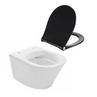 Wiesbaden Vesta compact spoelrandloos wandcloset 47cm wit met softclose en quickrelease zitting zwart 32.3433 - thumbnail