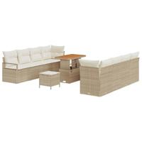 Tuinbankenset met kussen 11 pcs Beige poly rattan - thumbnail