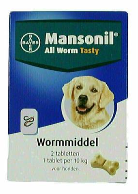 Mansonil All Worm Dog Tasty voor de hond 2 tabletten Mansonil All Worm Dog Tasty voor de hond 2 tabletten