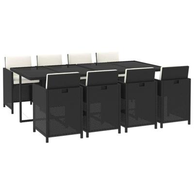 9-delige Tuinset met kussens poly rattan zwart