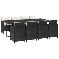 9-delige Tuinset met kussens poly rattan zwart - thumbnail