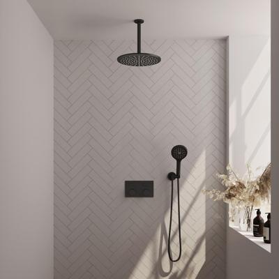 Brauer Black Carving Thermostatische Regendoucheset Inbouw - Hoofddouche 30 cm - Met Drukknoppen - Handdouche 3 Standen - Doucheslang - Wandaansluitbocht - Mat Zwart